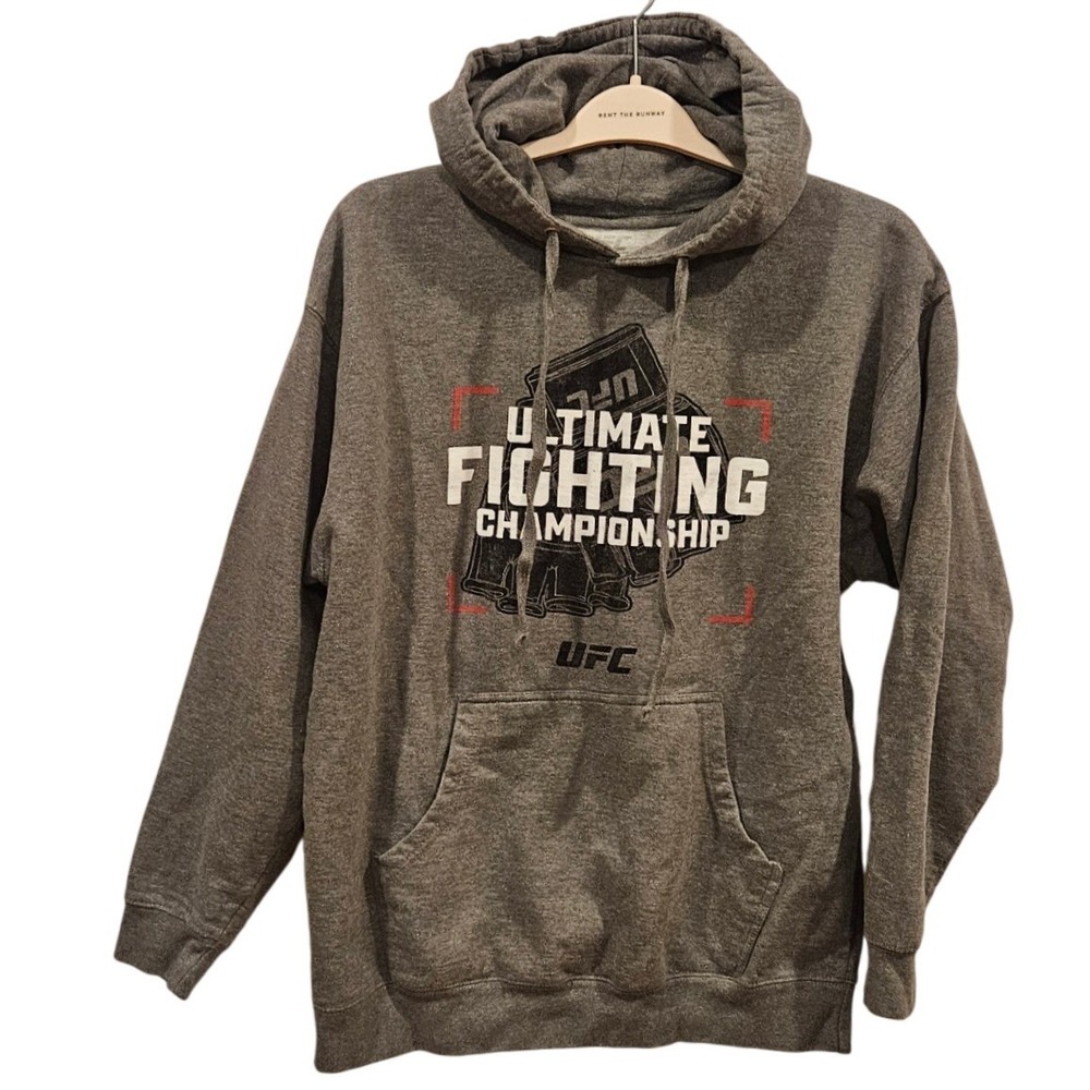 UFC Ultimate Fighting Championship Graphic Hoodie Mens Size L Gray Pullover Y2K
